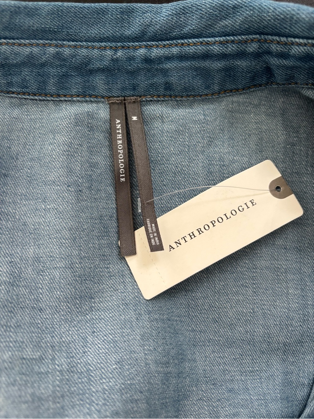 Anthropologie Puff-Sleeve Denim Buttondown Shirt NWT Cotton Indigo Wash Fitted M - Picture 8 of 10